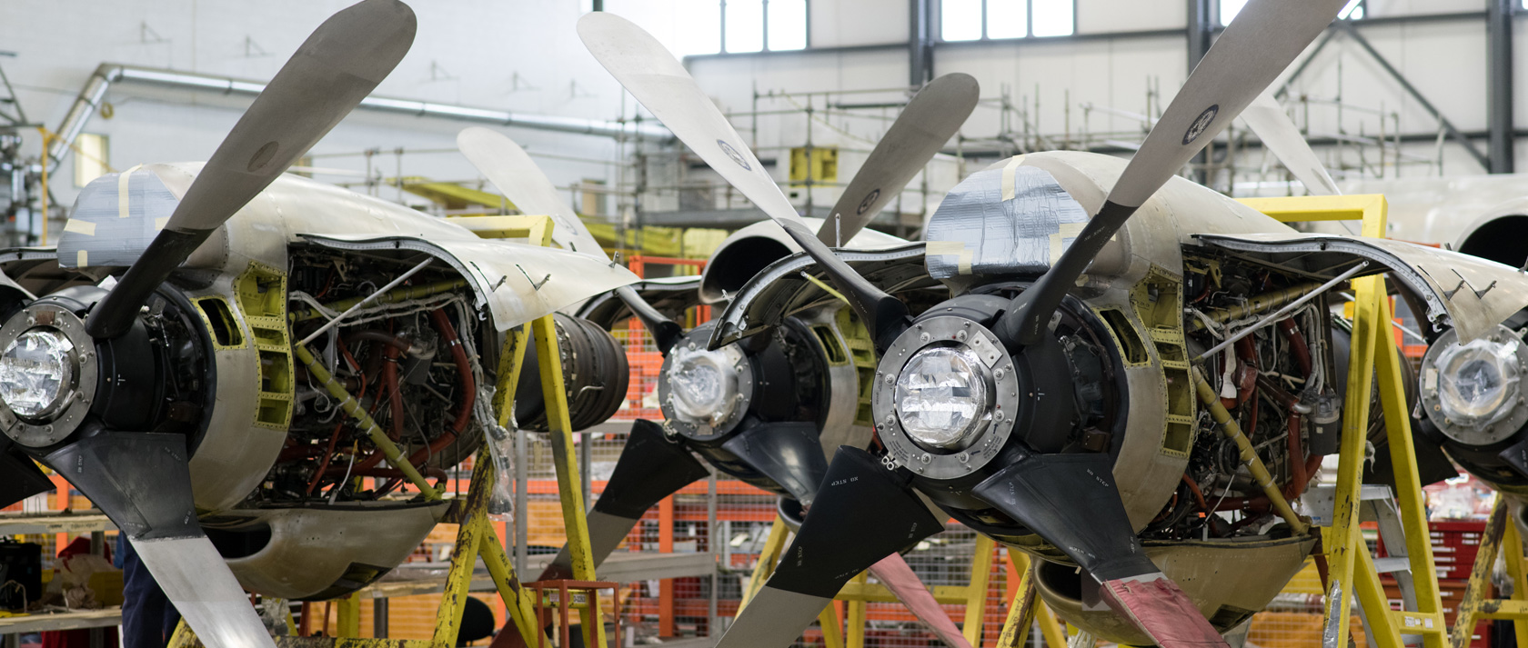 Series of Aircraft Propellors in a Hangar